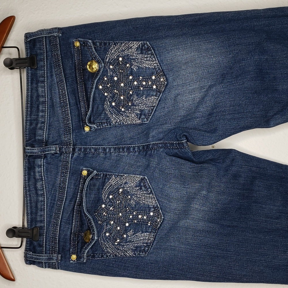 Wrangler Rockstar 47 Ultra Low Rise Boot Cut Jeans Size 7x36 Cross Jewel Country